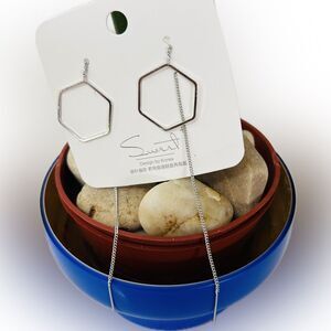 Cute & Stylish Silver Hexagon Geometric Long Drop Fashion Earrings by Swert